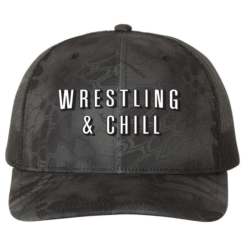 Wrestling & Chill Richardson Premium Trucker Snapback Cap  Kryptek Typhon Black