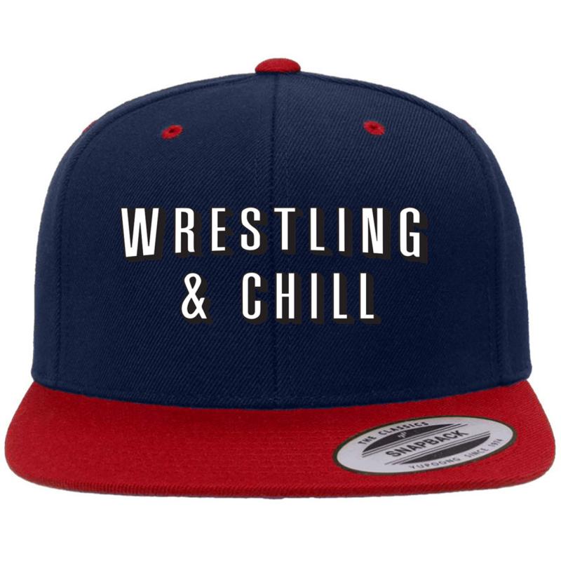 Wrestling & Chill Premium Flat Bill Snapback Cap  Navy