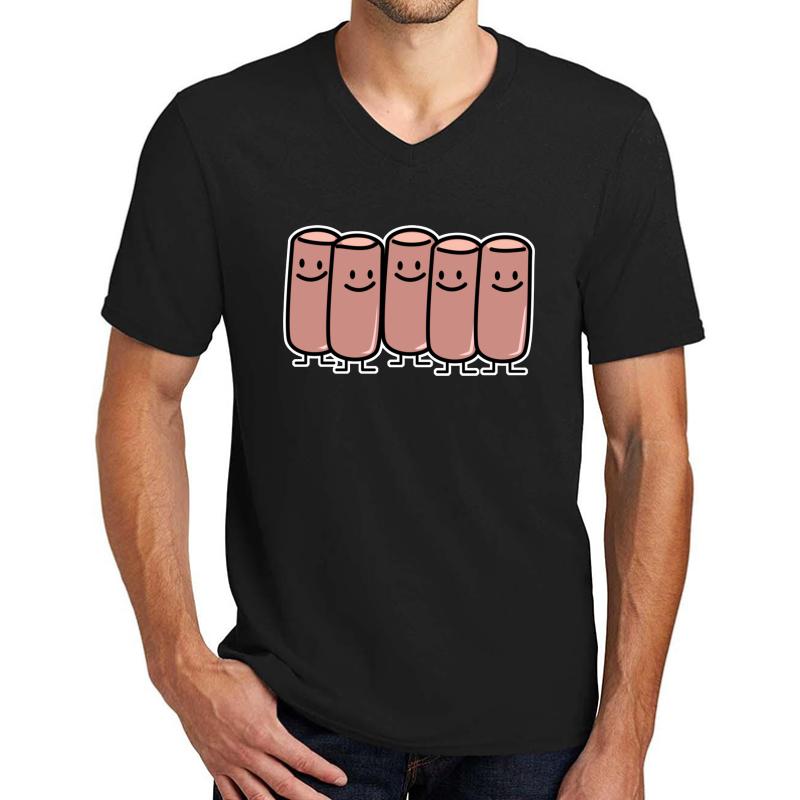 Vienna Sausages Friends Canned Meat Sausage Group Unisex V-Neck T-Shirt Men Black