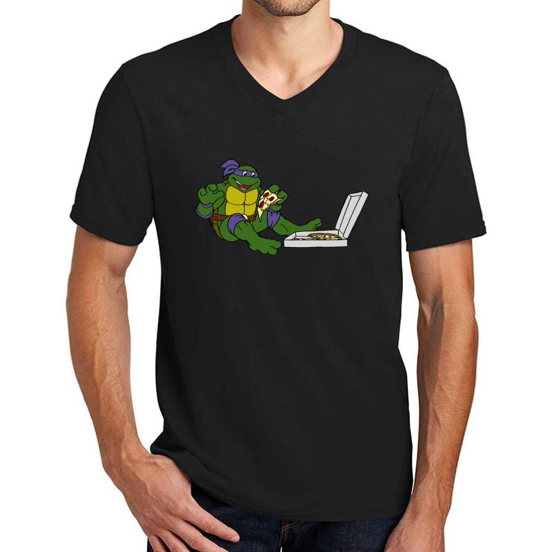 Tmnt - Donatello With Pizza Unisex V-Neck T-Shirt Men Black