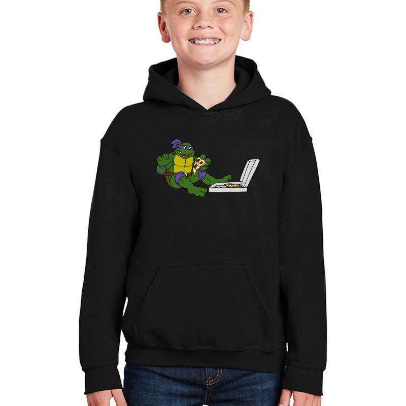 Tmnt - Donatello With Pizza Youth Hooded Sweatshirt Boy Black