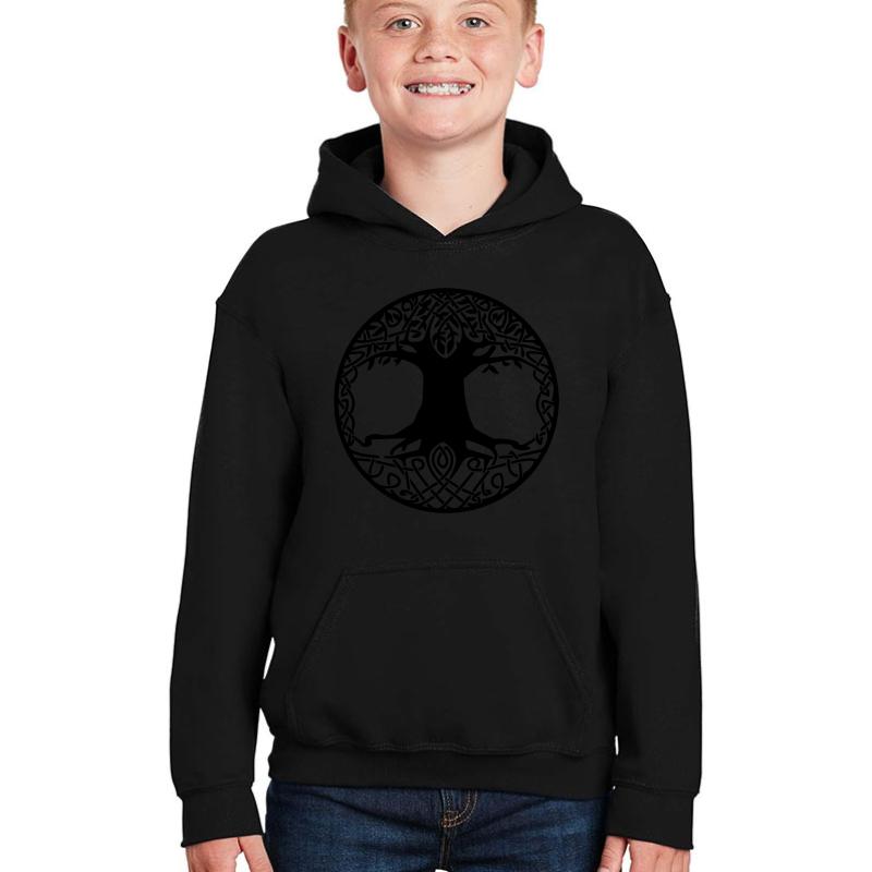 Yggdrasil- Tree Of Life Viking Symbol Youth Hooded Sweatshirt Boy Black