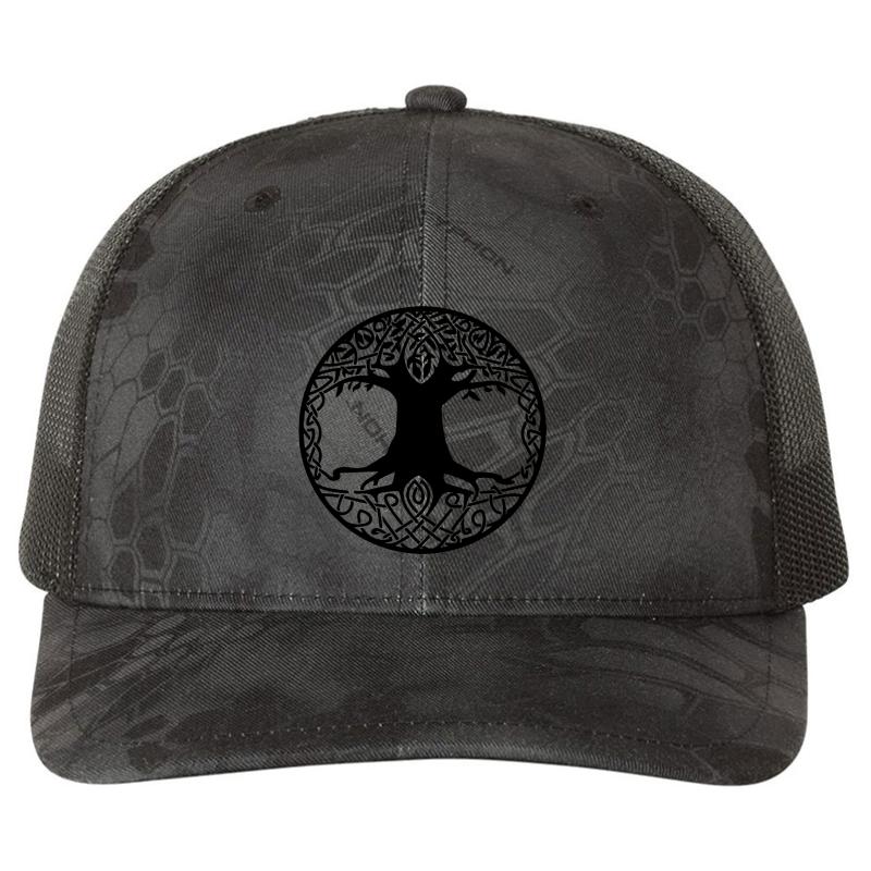 Yggdrasil- Tree Of Life Viking Symbol Richardson Premium Trucker Snapback Cap  Kryptek Typhon Black