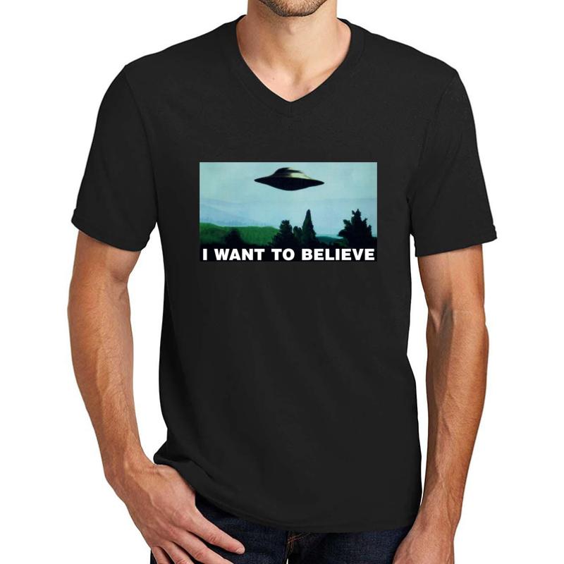 The X Files I Want To Believe Unisex V-Neck T-Shirt Men Black