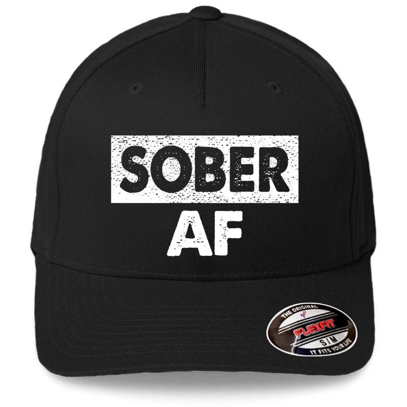 'Sober Af' Funny Sober Af Best Flexfit Baseball Cap  Black