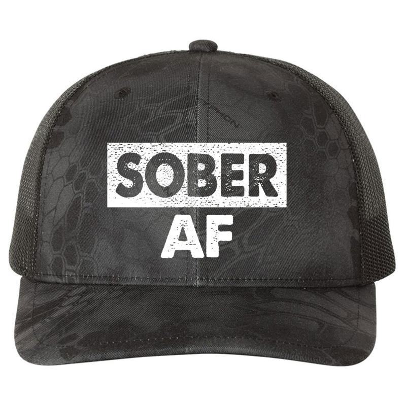 'Sober Af' Funny Sober Af Best Richardson Premium Trucker Snapback Cap  Kryptek Typhon Black