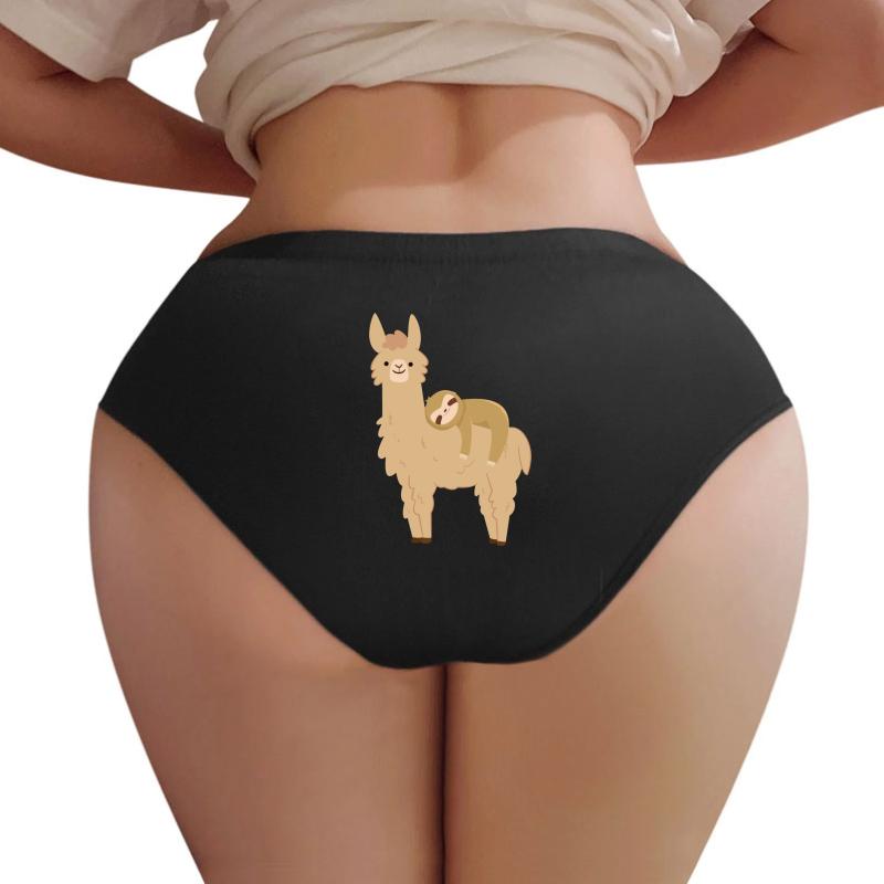 Adorable Sloth Relaxing On A Llama Women Underwear Panties Women Black