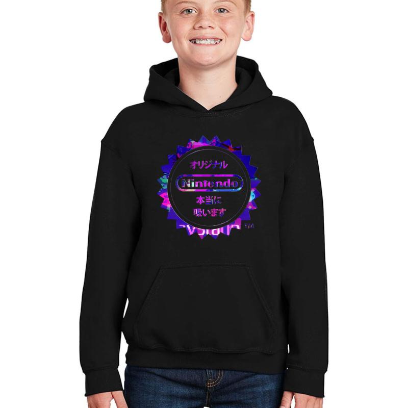 Vaporwave Nintendo Youth Hooded Sweatshirt Boy Black