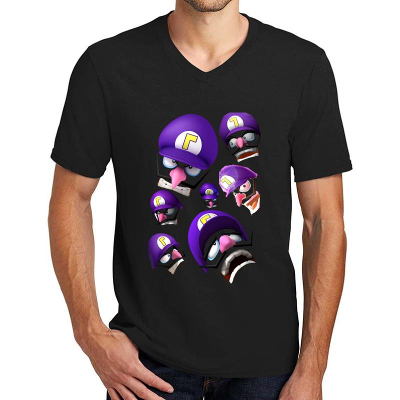 Waluigi Face Compilation Unisex V-Neck T-Shirt Men Black