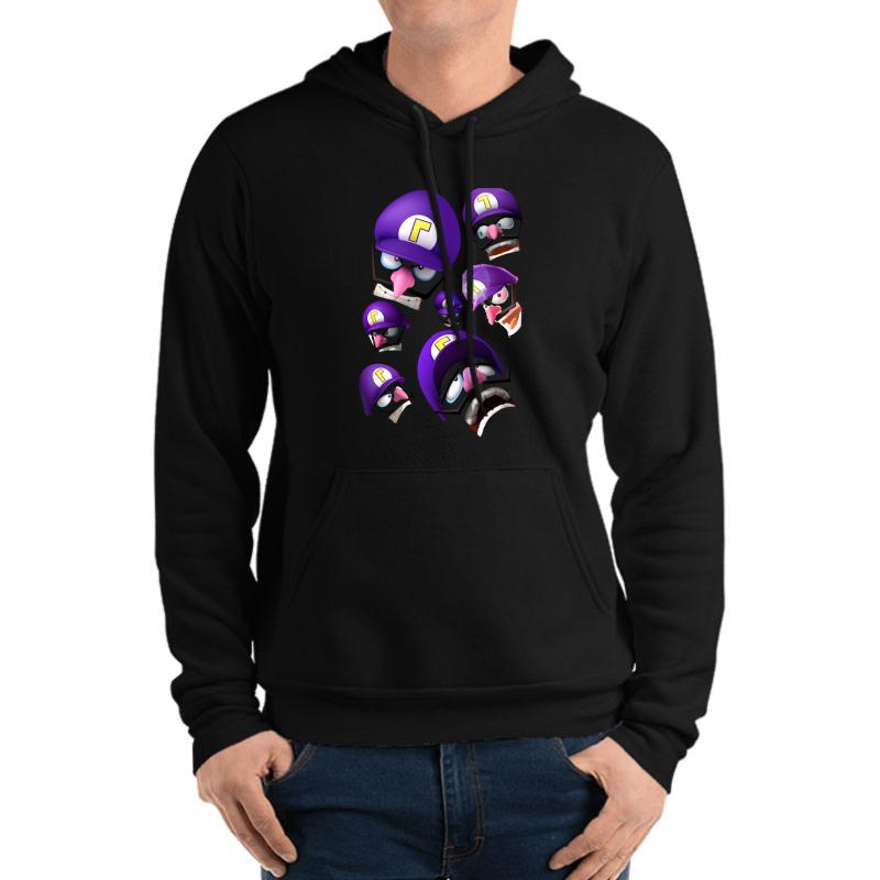 Waluigi Face Compilation Unisex Hooded Sweatshirt Men Black