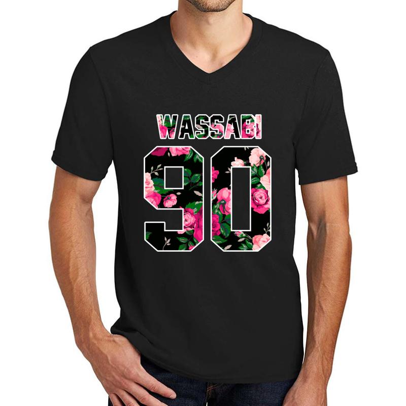 Alex Wassabi - Colored Flowers Unisex V-Neck T-Shirt Men Black