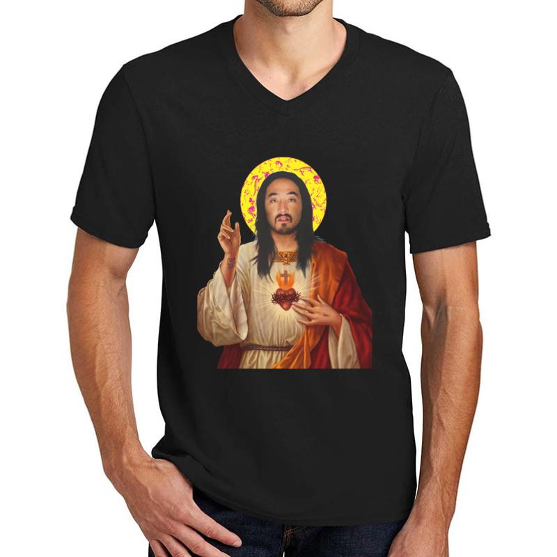 'Stevus Christ' - Steve Aoki Dim Mak Unisex V-Neck T-Shirt Men Black