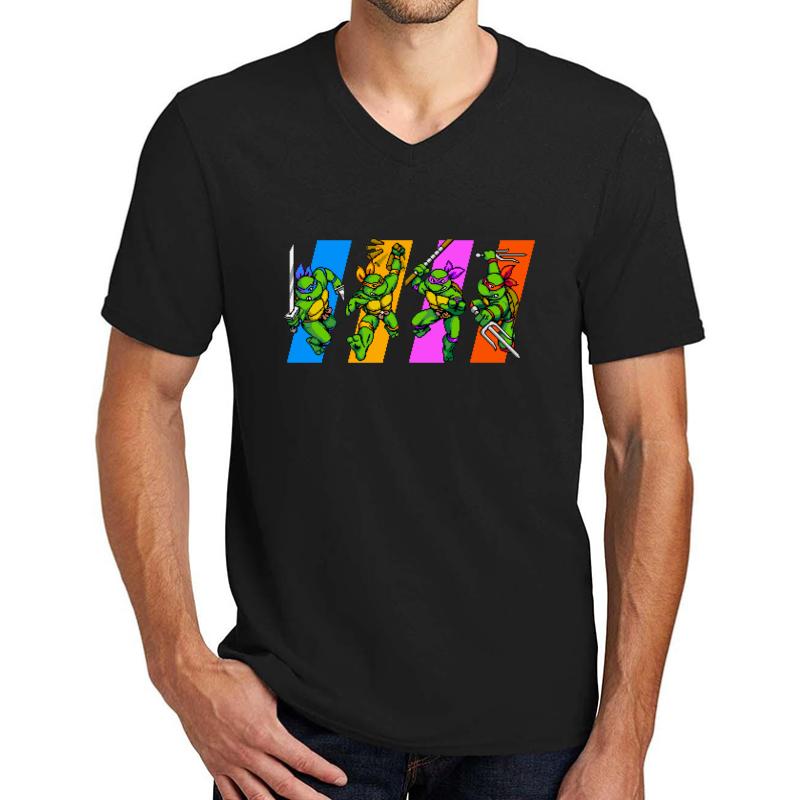 Tmnt Turtles In Time Characters Unisex V-Neck T-Shirt Men Black