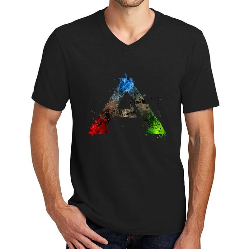 Ark Survival Evolved Splatter Unisex V-Neck T-Shirt Men Black