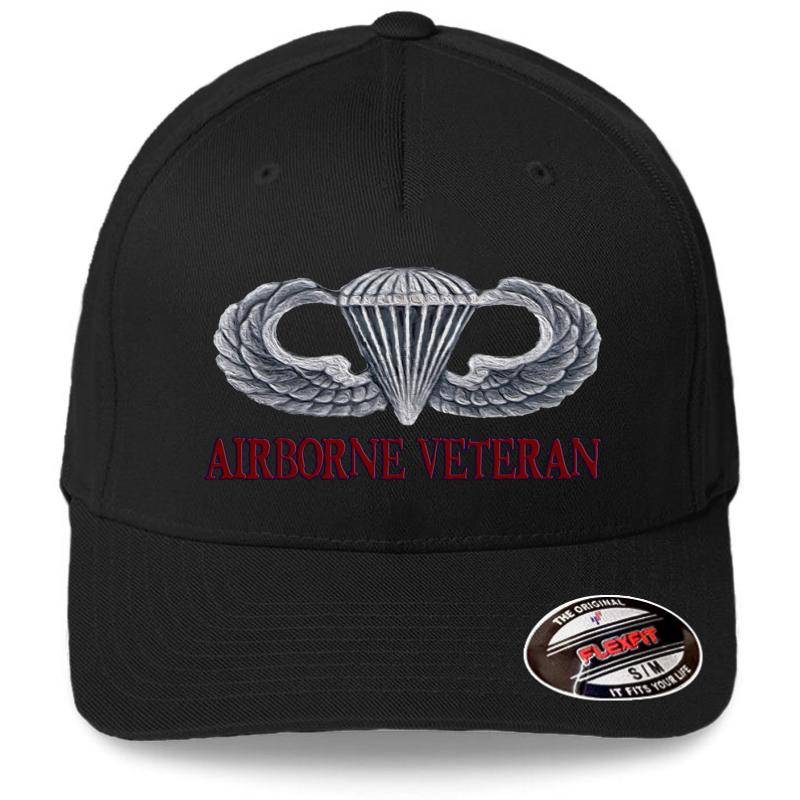 Airborne Veteran Flexfit Baseball Cap  Black