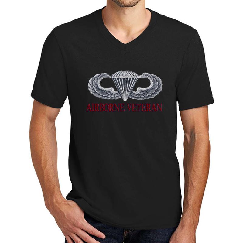 Airborne Veteran Unisex V-Neck T-Shirt Men Black