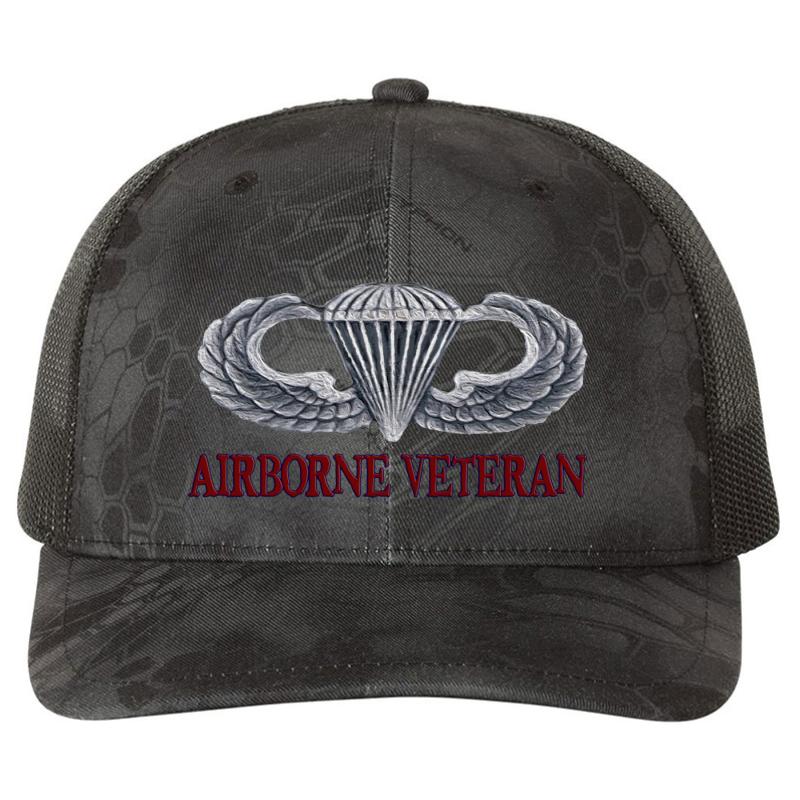 Airborne Veteran Richardson Premium Trucker Snapback Cap  Kryptek Typhon Black