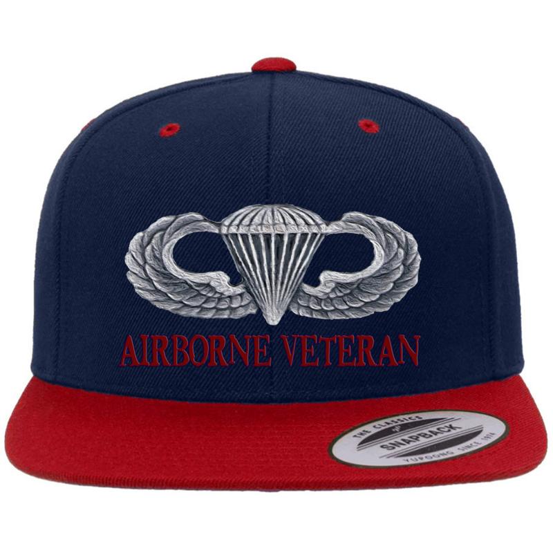 Airborne Veteran Premium Flat Bill Snapback Cap  Navy