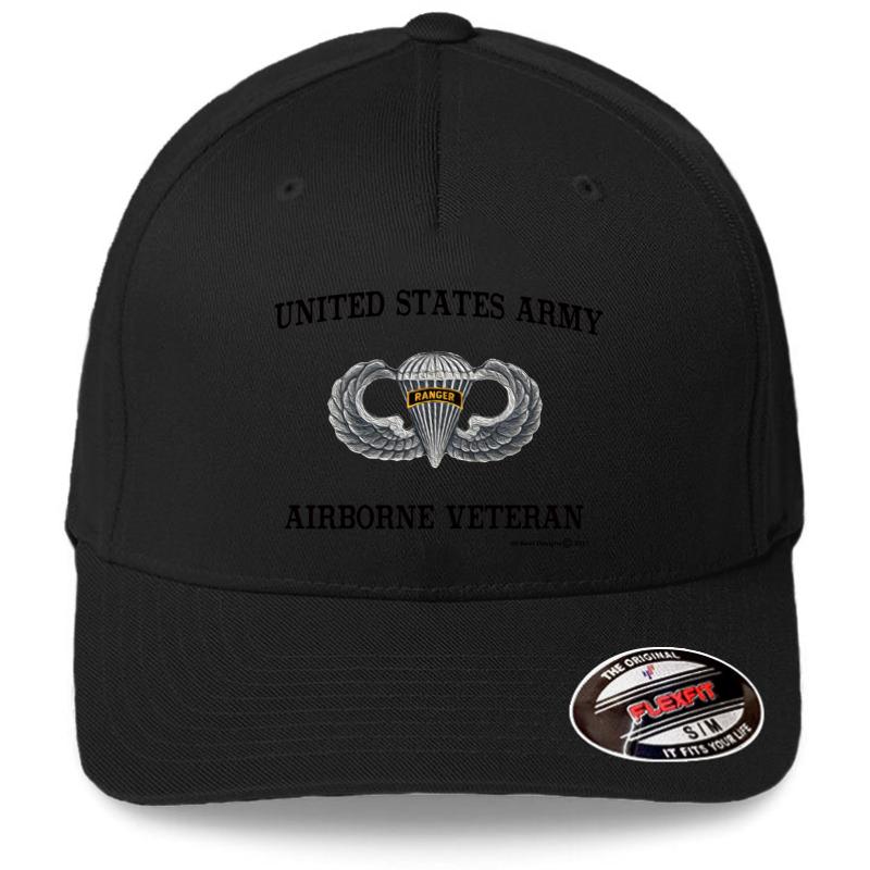 Airborne Veteran Flexfit Baseball Cap  Black