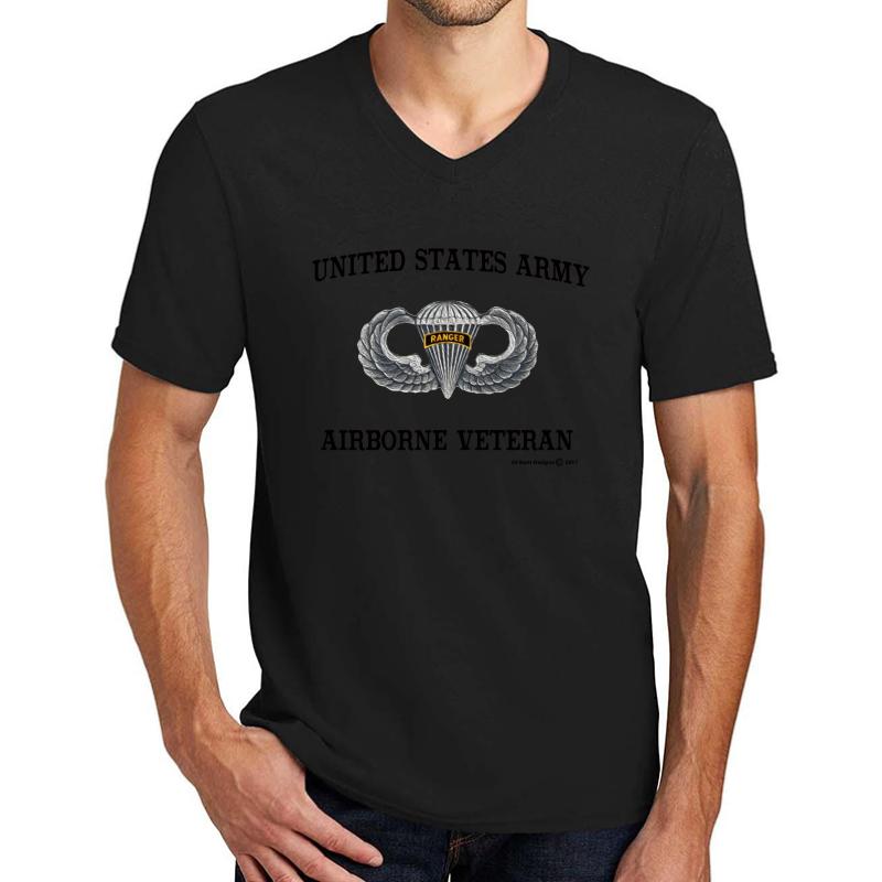 Airborne Veteran Unisex V-Neck T-Shirt Men Black