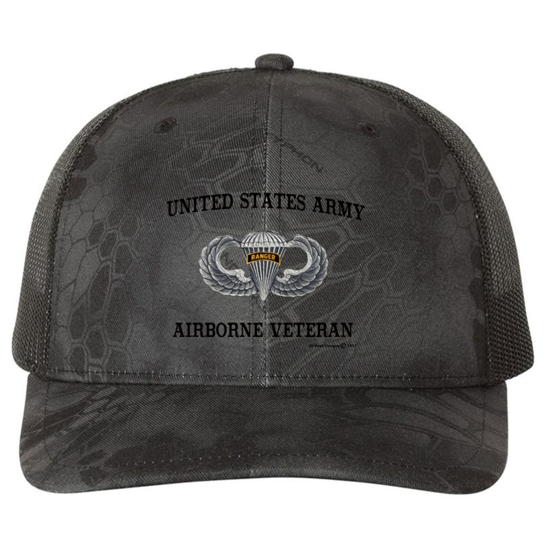 Airborne Veteran Richardson Premium Trucker Snapback Cap  Kryptek Typhon Black