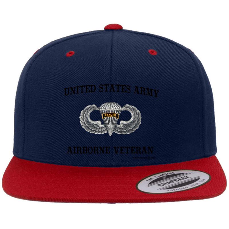 Airborne Veteran Premium Flat Bill Snapback Cap  Navy