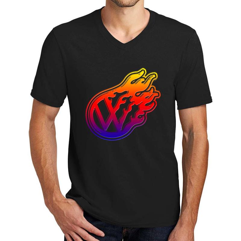 Vw Flame Logo Unisex V-Neck T-Shirt Men Black