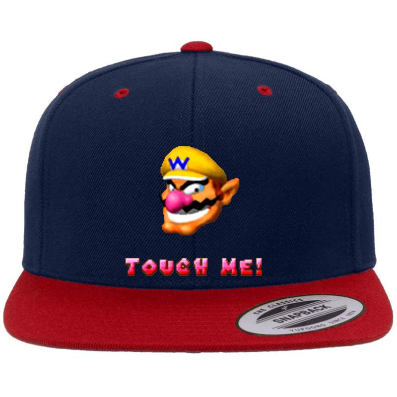 Wario Touch Me ! Premium Flat Bill Snapback Cap  Navy