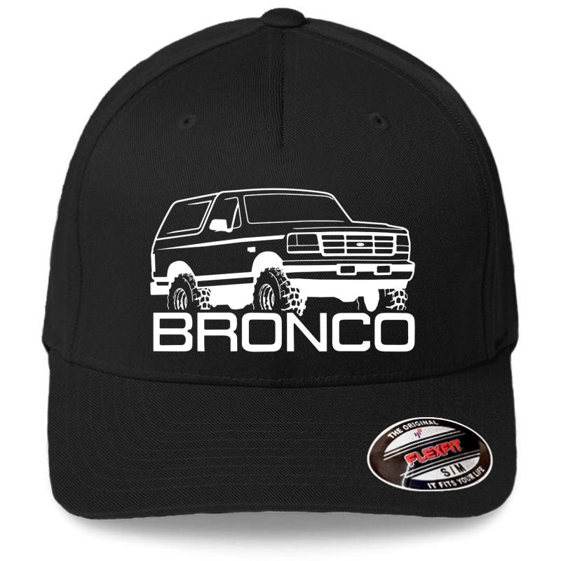 1992-1996 Ford Bronco White Print Flexfit Baseball Cap  Black