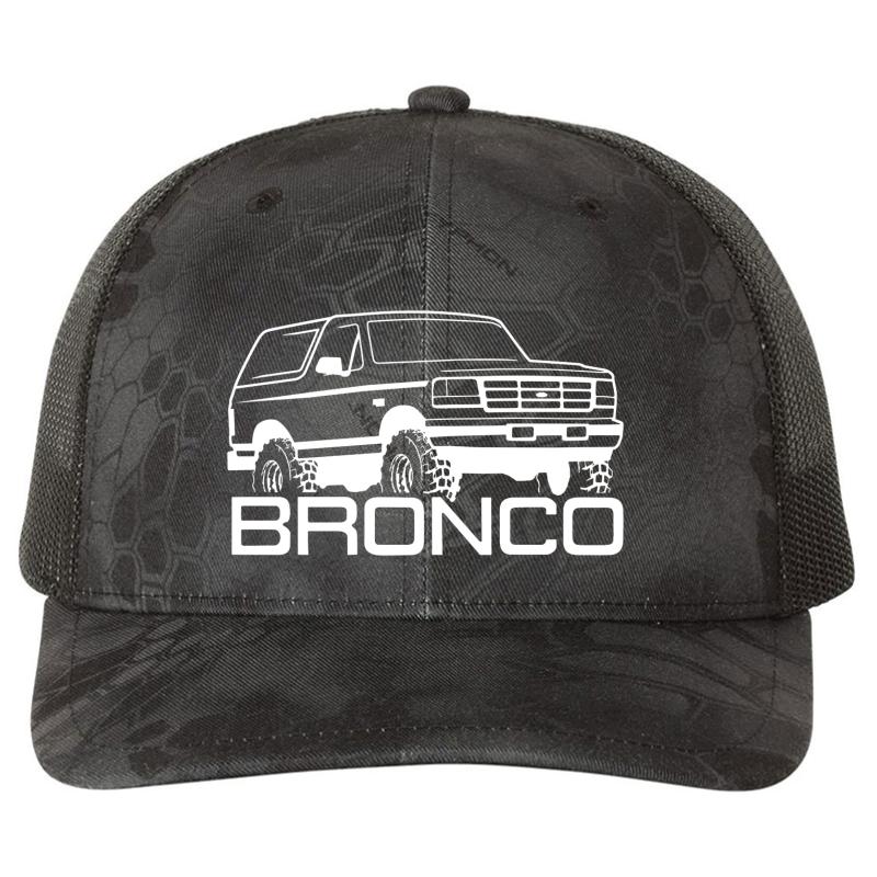 1992-1996 Ford Bronco White Print Richardson Premium Trucker Snapback Cap  Kryptek Typhon Black