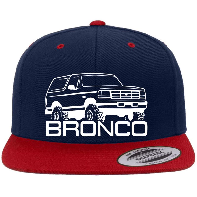 1992-1996 Ford Bronco White Print Premium Flat Bill Snapback Cap  Navy