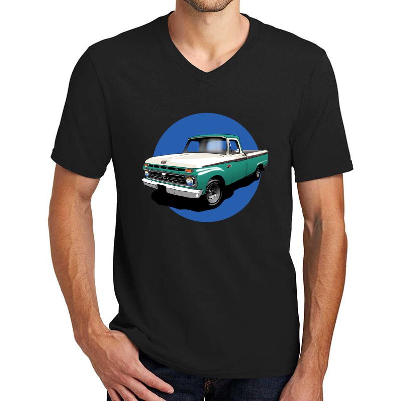 1966 Ford F100 Custom Cab - Teal & White Unisex V-Neck T-Shirt Men Black