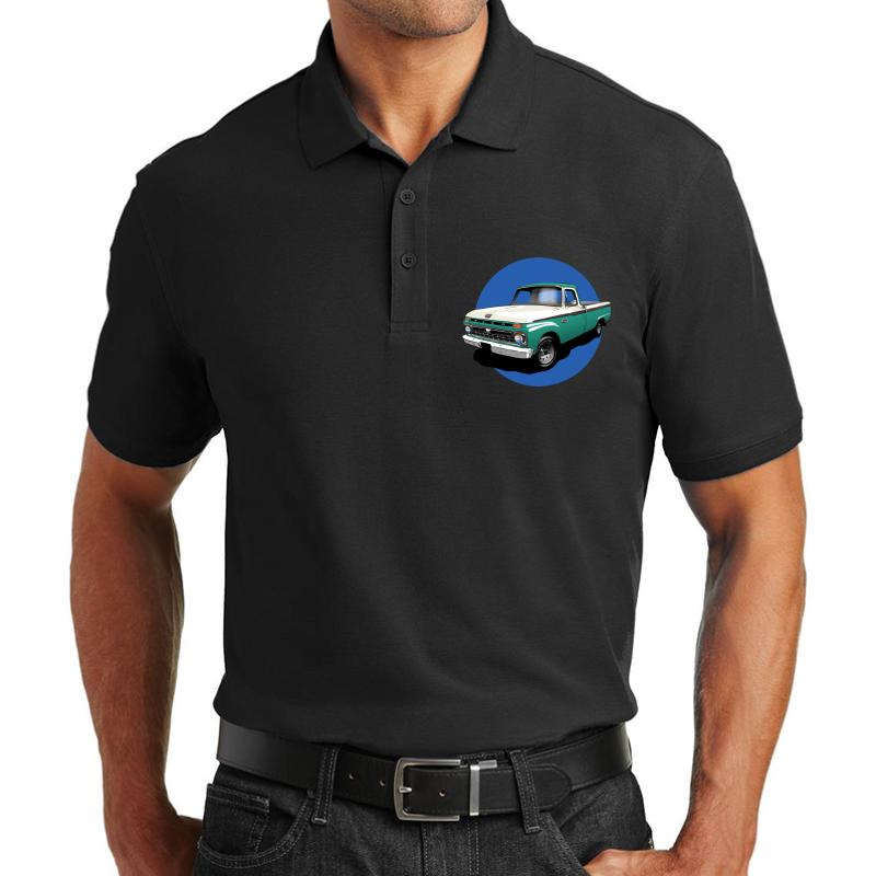 1966 Ford F100 Custom Cab - Teal & White Unisex Polo Jersey Sport Shirt Men Black