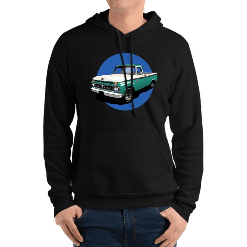 1966 Ford F100 Custom Cab - Teal & White Unisex Hooded Sweatshirt Men Black