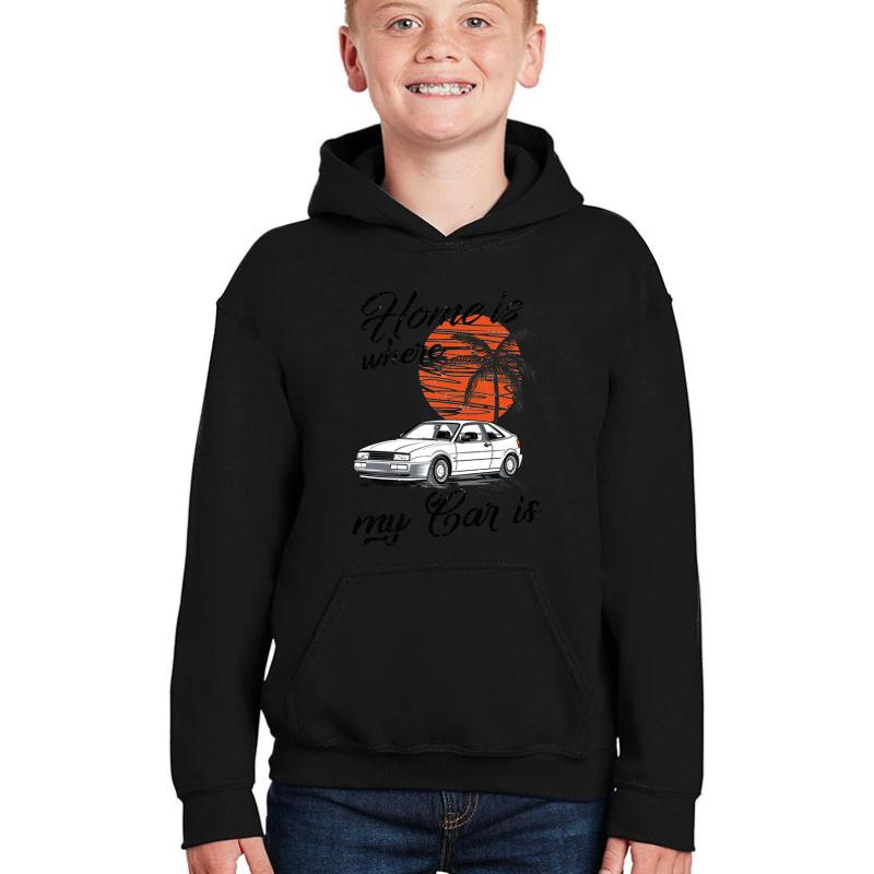 Vw Corrado & Quot; Home Is Where My Car Is & Quot; Youth Hooded Sweatshirt Boy Black