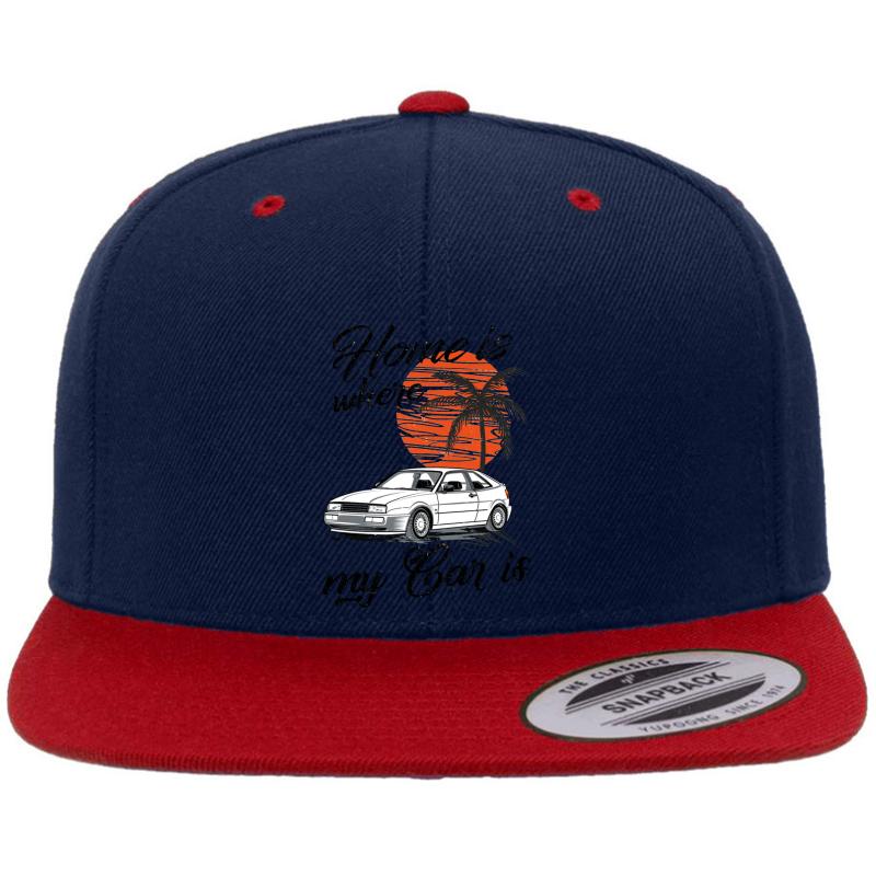 Vw Corrado & Quot; Home Is Where My Car Is & Quot; Premium Flat Bill Snapback Cap  Navy