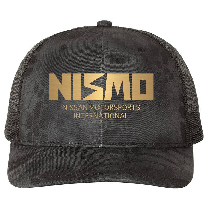 Retro Gold And Black Nismo Nissan Motorsport Logo Premium Flat Bill Snapback Caps