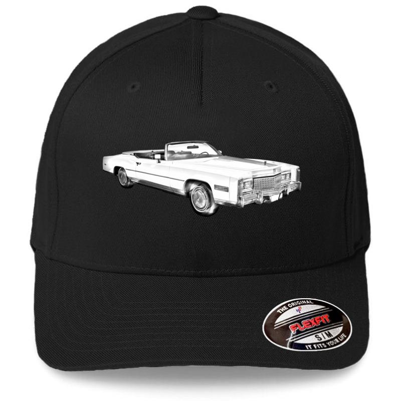 1975 Cadillac Eldorado Convertible Illustration Flexfit Baseball Cap  Black