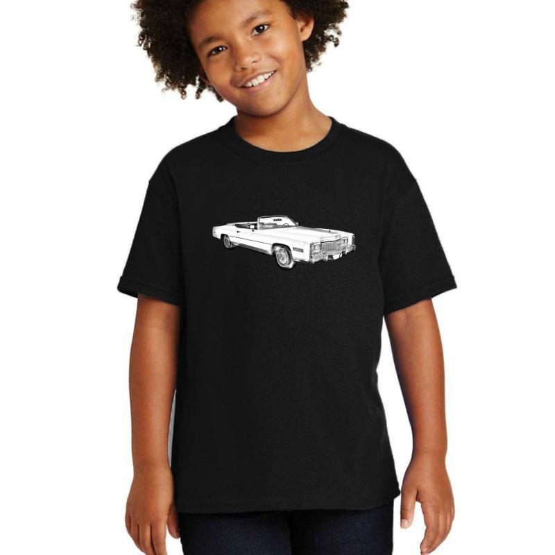 1975 Cadillac Eldorado Convertible Illustration Youth T-Shirt Boy Black