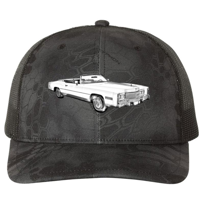 1975 Cadillac Eldorado Convertible Illustration Richardson Premium Trucker Snapback Cap  Kryptek Typhon Black