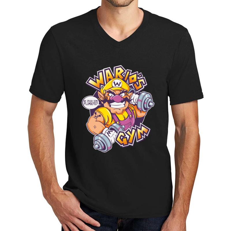 Wario's Gym Unisex V-Neck T-Shirt Men Black