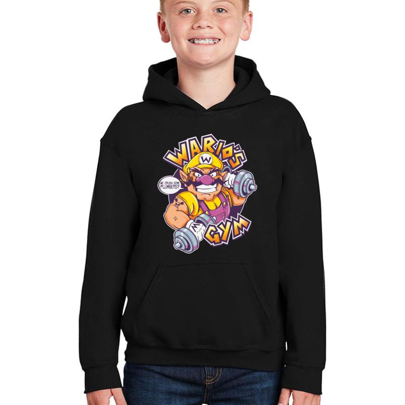 Wario's Gym Youth Hooded Sweatshirt Boy Black