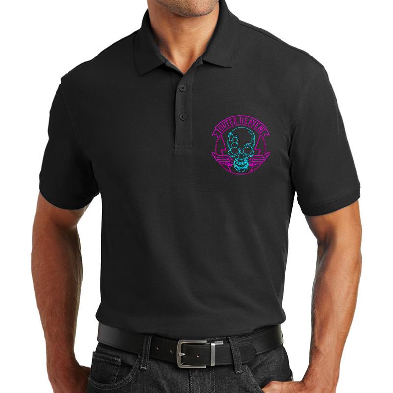 ?ø Metal Gear Solid ?ø Outer Heaven Neon Logo Unisex Polo Jersey Sport Shirt Men Black