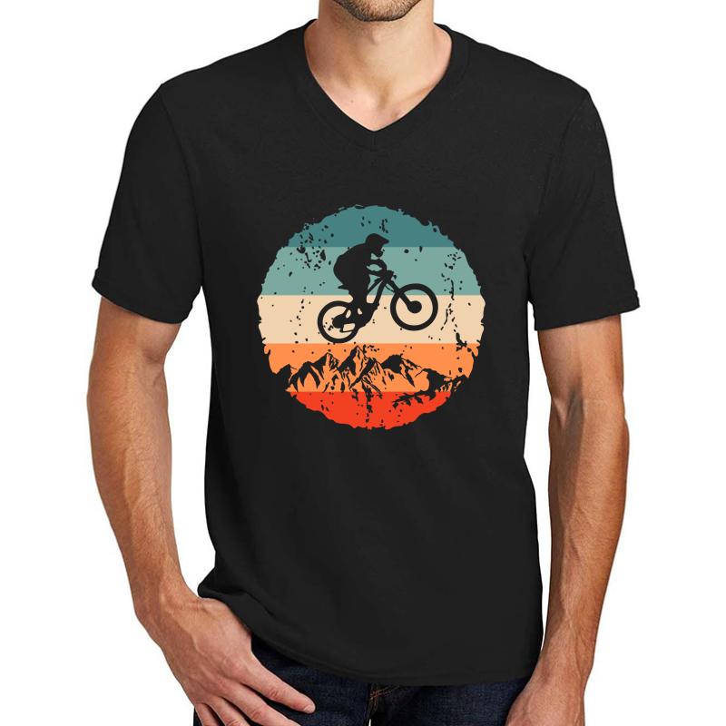 Vintage Mountain Bike Mtb Downhill Biking Gift Unisex V-Neck T-Shirt Men Black