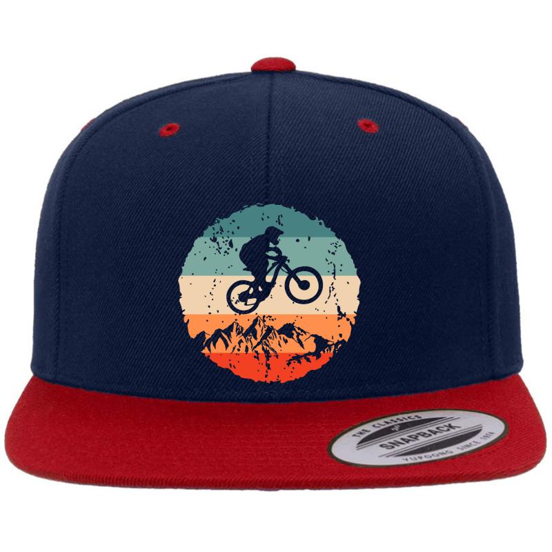 Vintage Mountain Bike Mtb Downhill Biking Gift Premium Flat Bill Snapback Cap  Navy