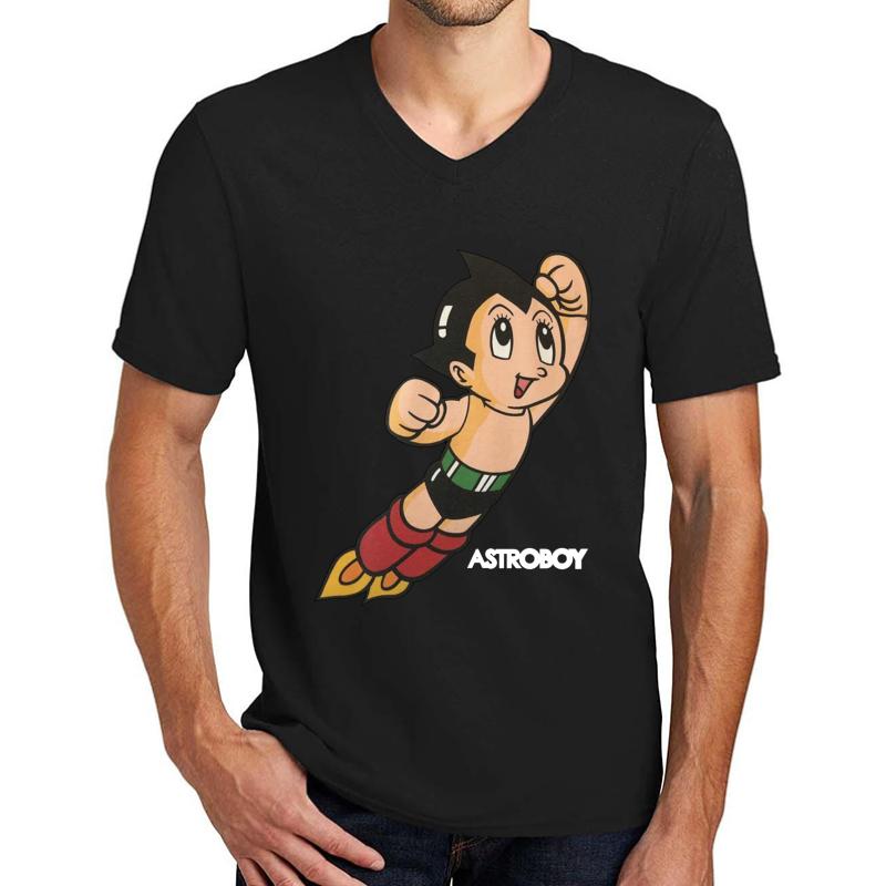 Vintage Astroboy Anime Robot Show Astro Boy Space Art Childhood Cartoon Manga Unisex V-Neck T-Shirt Men Black