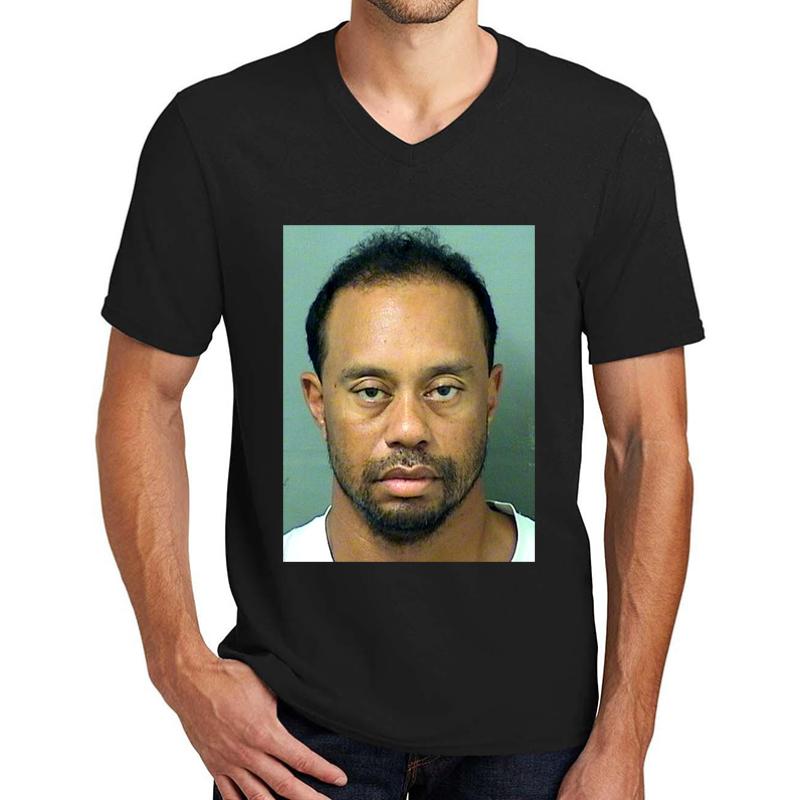 Tiger Woods Mugshot Unisex V-Neck T-Shirt Men Black