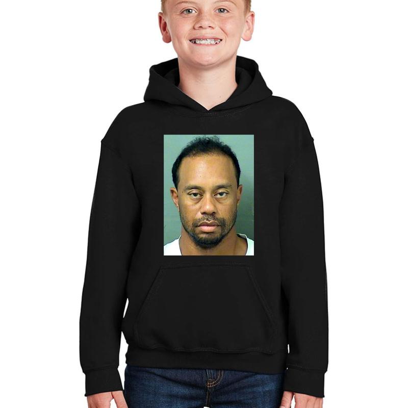 Tiger Woods Mugshot Youth Hooded Sweatshirt Boy Black