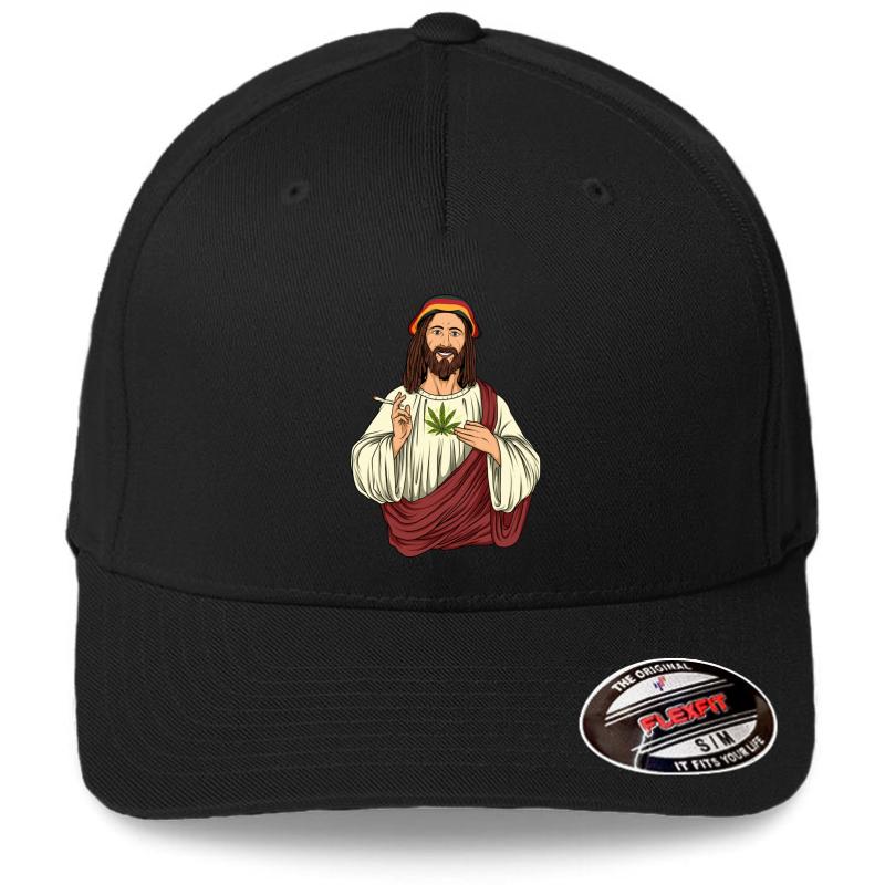 Weed Smoking Jesus Christ - Cannabis Stoner Thc Flexfit Baseball Cap  Black