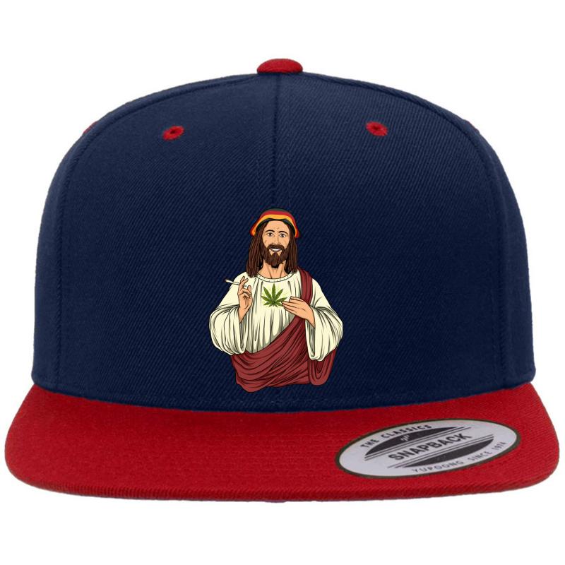 Weed Smoking Jesus Christ - Cannabis Stoner Thc Premium Flat Bill Snapback Cap  Navy